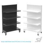 Single-sided shelving on wheels